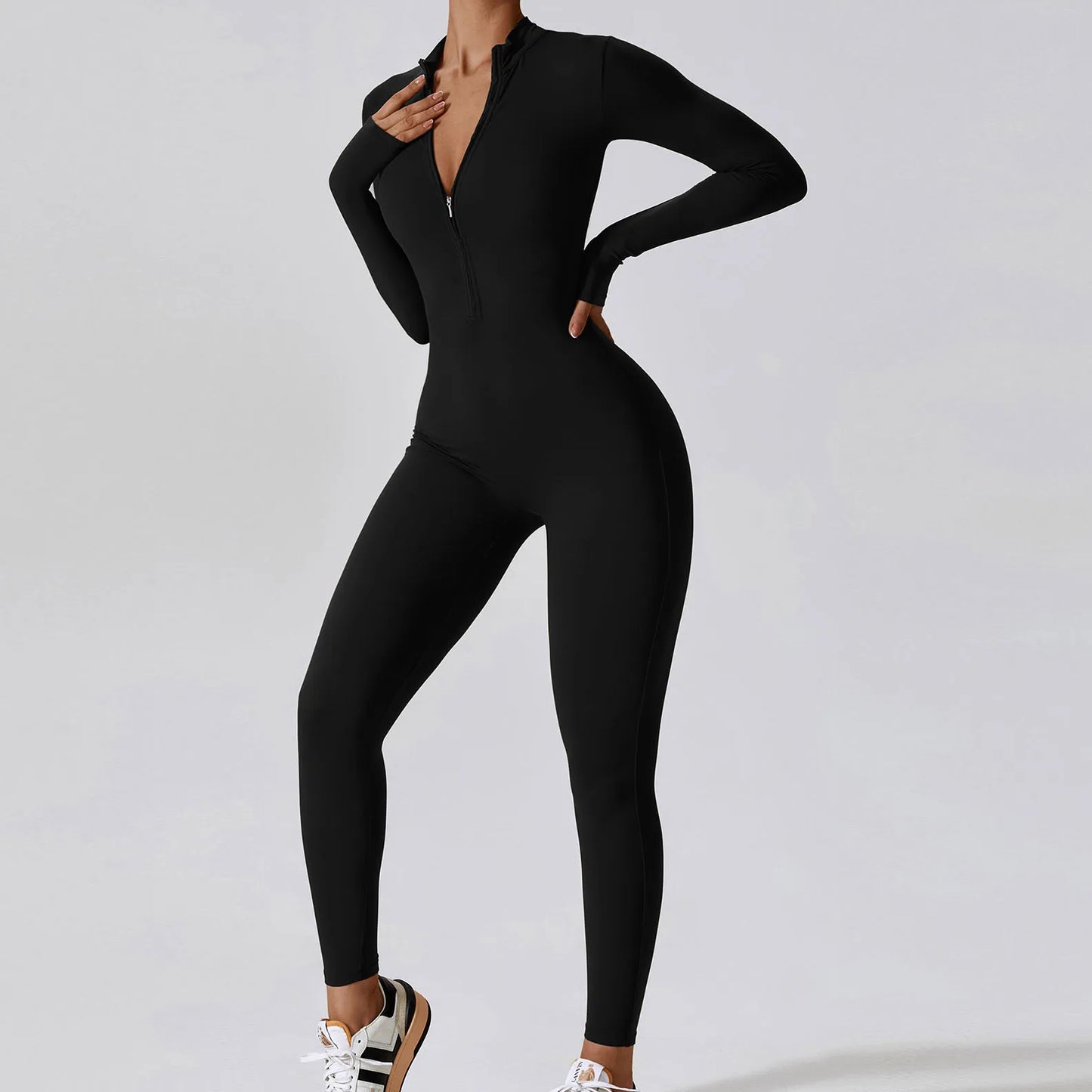 Zipper Yoga Padded Bodysuit Long Sleeved Women's Sportswear Gym Jumpsuits Workout High-intensity Fitness One-piece Long Rompers